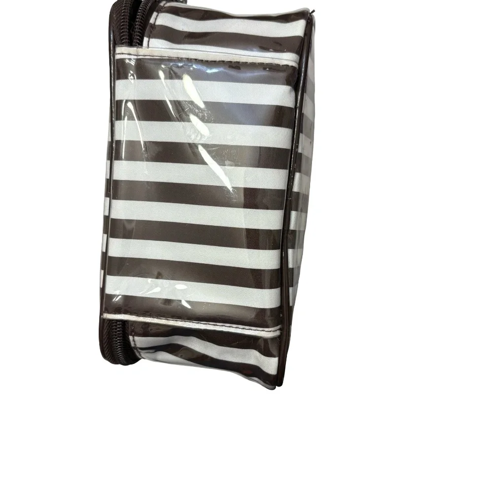 Henri bendel white & brown striped cosmeti case bag.
